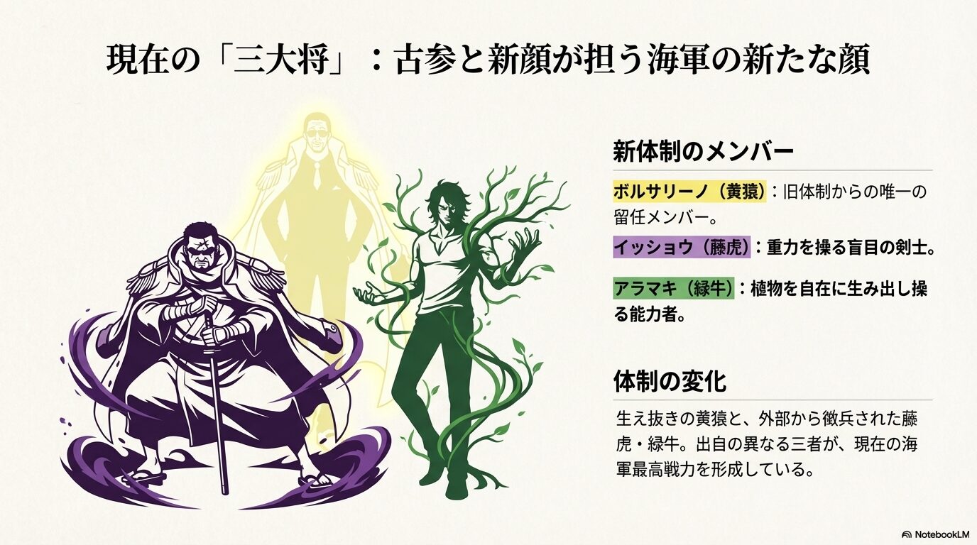 ワンピース3大将の正義と強さを徹底解説!歴代メンバーの身長も